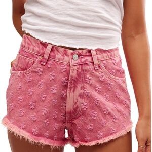 NWT Free People Mixed Emotions Hi Lo Dragon Fruti Pink High Rise Shorts Sz 25